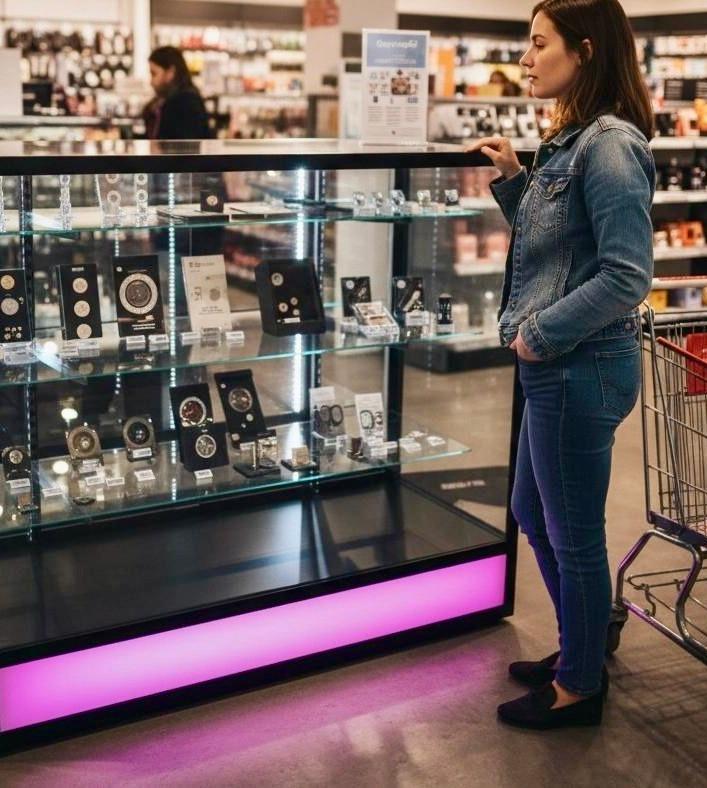 Clean store display with product case